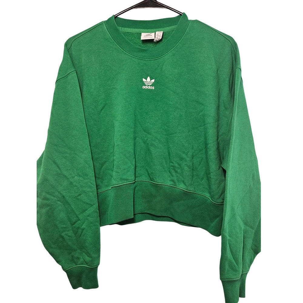 Adidas Originals Womens Green Cropped Trefoil Logo Sweatshirt XS Relaxed Fit